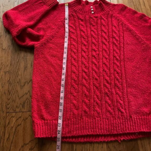 Karen Scott Red Cable Knit Pearl Detail Sweater - Picture 12 of 12